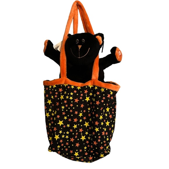 Halloween black cat plush candy bag that lights up w scary sounds - Picture 1 of 6
